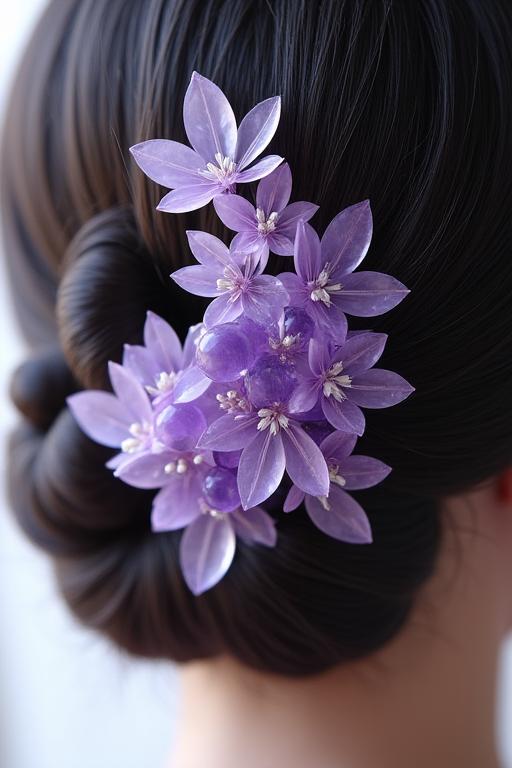 アメジストで作られた藤の花のかんざし